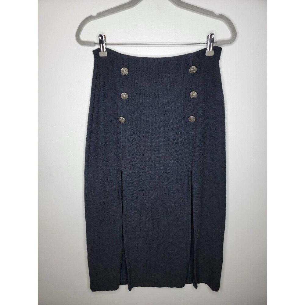 Anthropologie Maeve Dual Split Button Midi Skirt, Color Navy/Marin, US Size 6